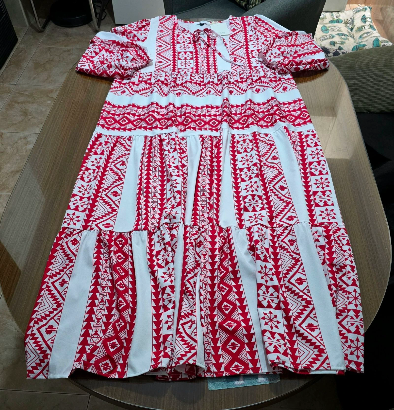 Vestido largo estampado blanco y rojo - Talla 48 – photo 3
